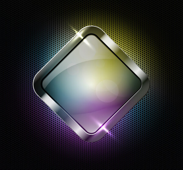 Multicolor glass banner on a perforated metallic background