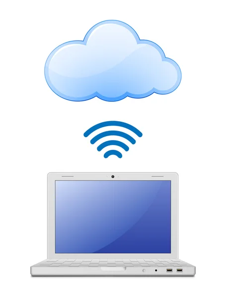 Ordenador portátil y computación en nube — Archivo Imágenes Vectoriales