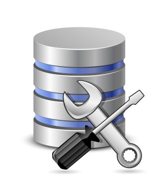 Screwdriver, spanner and database icon clipart