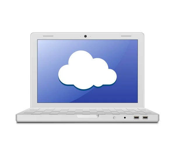 Laptop e sinal de computação em nuvem — Vetor de Stock