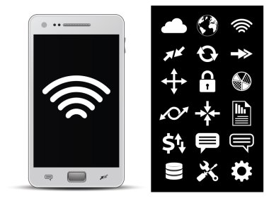 Smartphone and 18 icons clipart