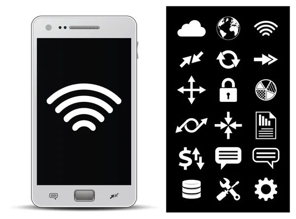 Smartphone a 18 ikony — Stockový vektor