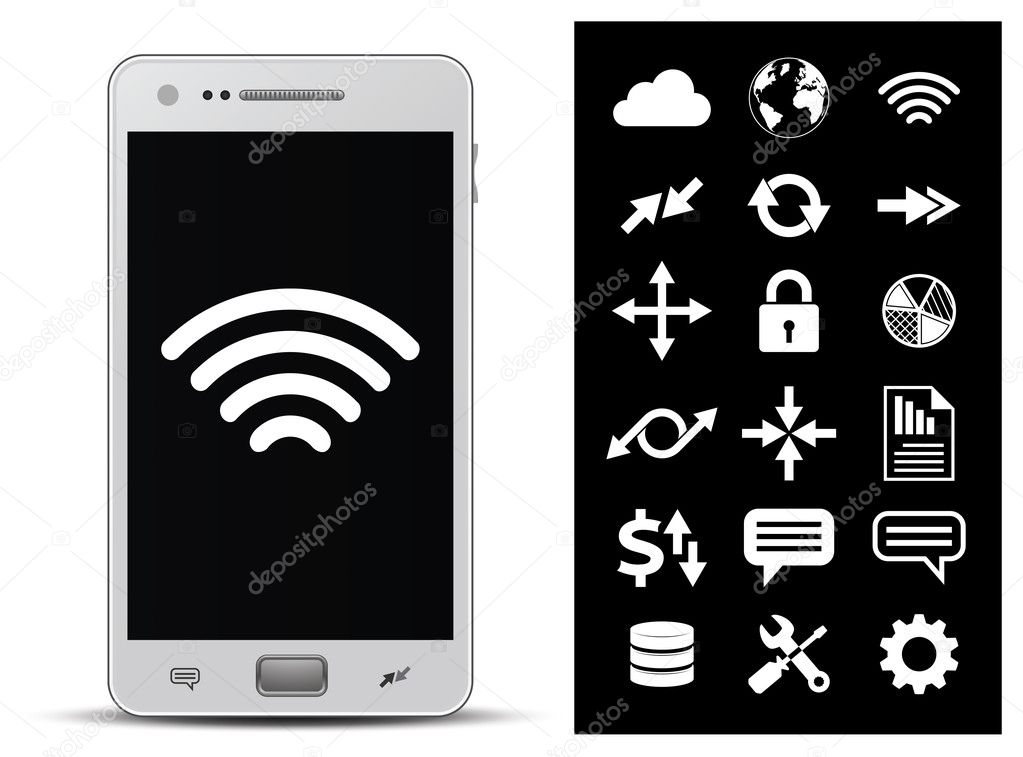 Smartphone and 18 icons