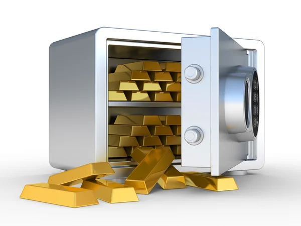 stock image Gold ingots in the steel safe