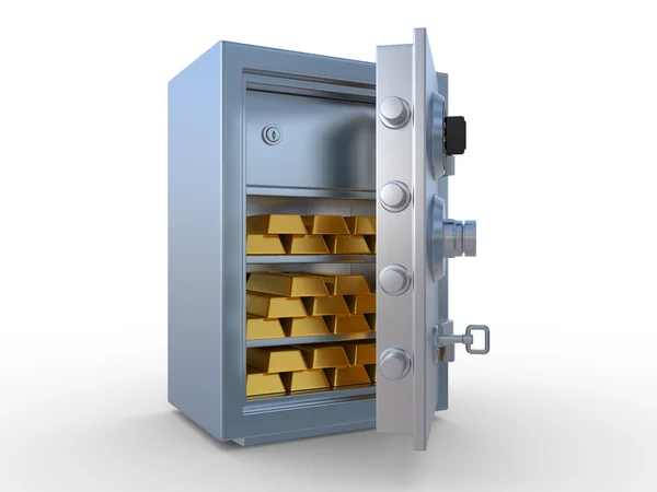Gouden blokken in het staal veilig — Stockfoto
