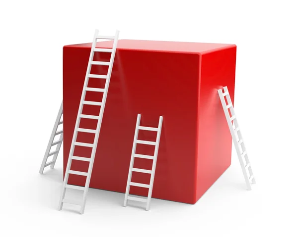 Scatola rossa con una scala bianca. il concetto di sviluppo — Foto Stock