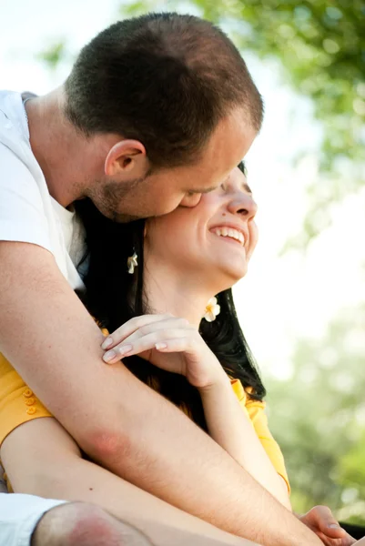 Closeup portrait young couple in love - Outdoors — Stock Photo, Image