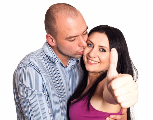 Mann und Frau mit Daumen-hoch-Geste isoliert auf weiß — Stockfoto