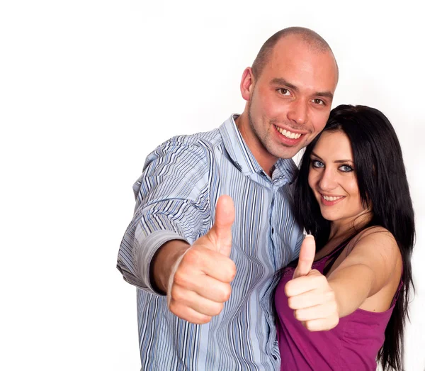 Two young smiling with thumbs-up — Stock Photo, Image