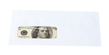 Bizi dolar beyaz zemin üzerine izole zarf içinde.
