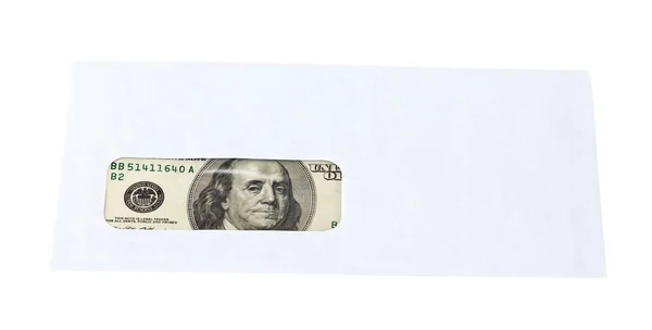 Ons dollar in de envelop geïsoleerd op witte achtergrond. — Stockfoto