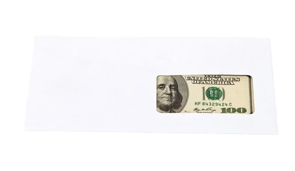 Нас долари в конверті, ізольовані на білому тлі. — стокове фото