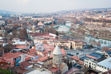 The Peace bridge and ancient churches in Tbilisi, capital of Rep clipart