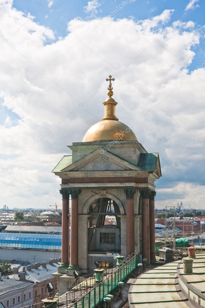 Detail of St. Isaac's Cathedral. View from the lookout. St. Pete