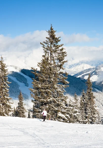 Im Hintergrund die Berge der alpinen Skifahrer — Stockfoto