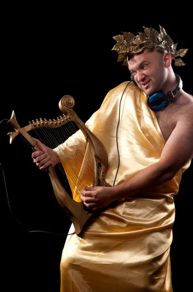 Człowiek z harfa — Zdjęcie stockowe