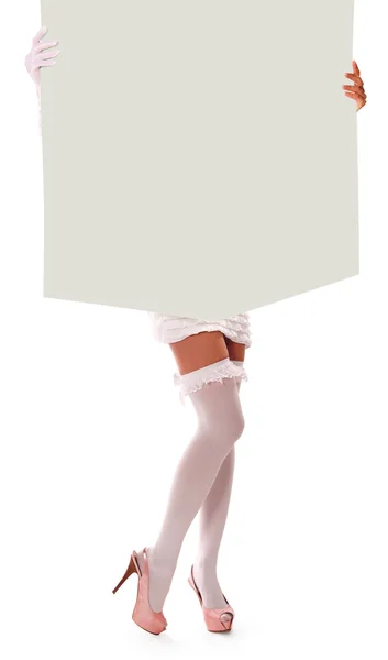 Girl holding a large sheet of paper — Stock Photo, Image