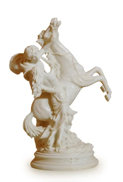 Estatua de mármol de un hombre en un caballo y una niña — Foto de Stock