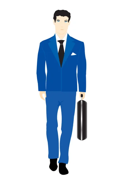 Illustratie mannen op hun beurt blauwe pak met valise — Stockvector