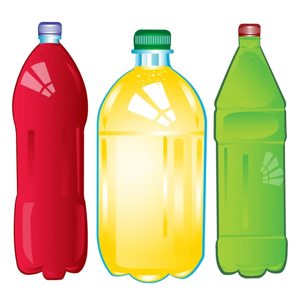 Flaskor med kolsyrat vatten i diverse färg — Stock vektor