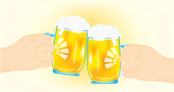 Two hands with mug cool beer — Stock Vector