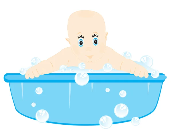 Small child is washed in basin — Stock Vector