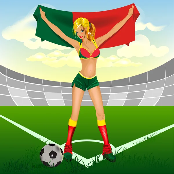Português fã de futebol menina —  Vetores de Stock