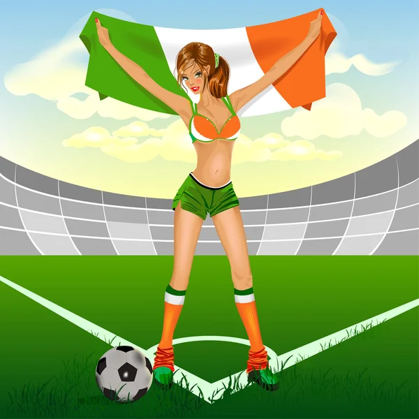 爱尔兰女孩足球迷 — 图库矢量图片