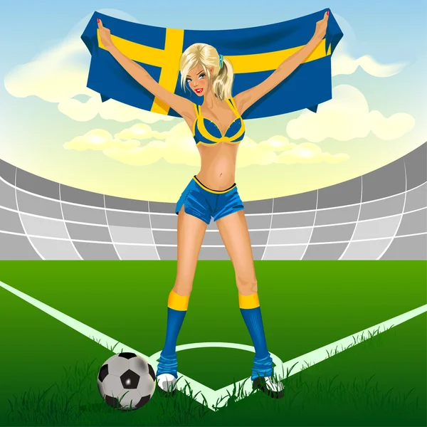 Szwedzki dziewczynka fan piłki nożnej — Wektor stockowy