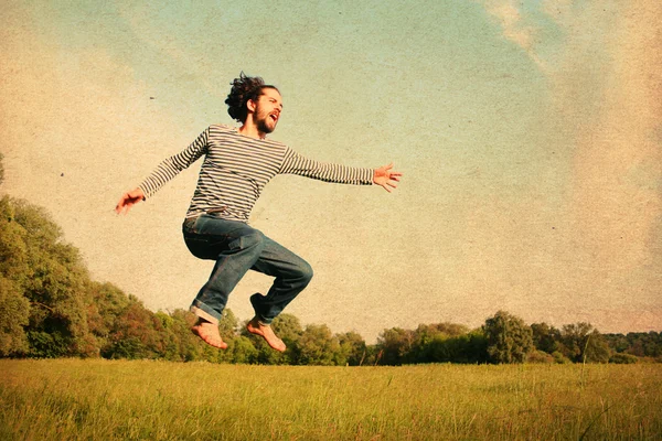 Colagem de arte em homem bonito no salto — Fotografia de Stock