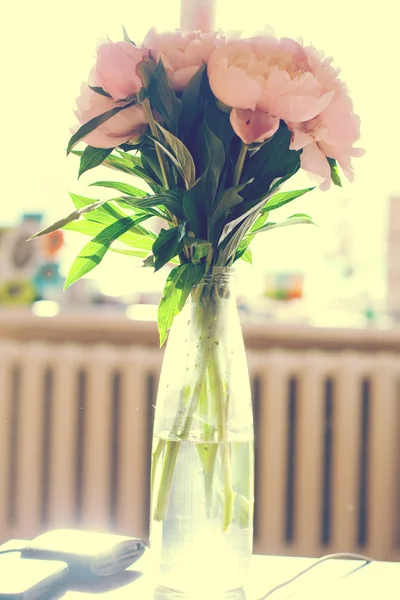 Bunch of peonies in vase — Stock Photo, Image