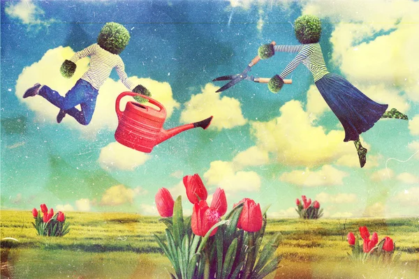 Мистецький колаж з літаючим — стокове фото