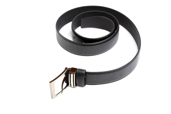 Man's black belt isolated on a white — Stock Photo, Image