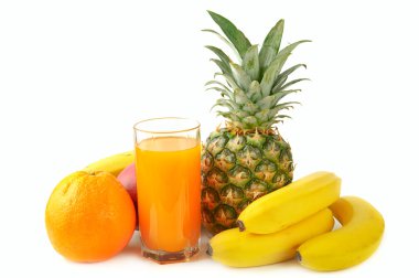 Fresh tropical fruits and juice clipart