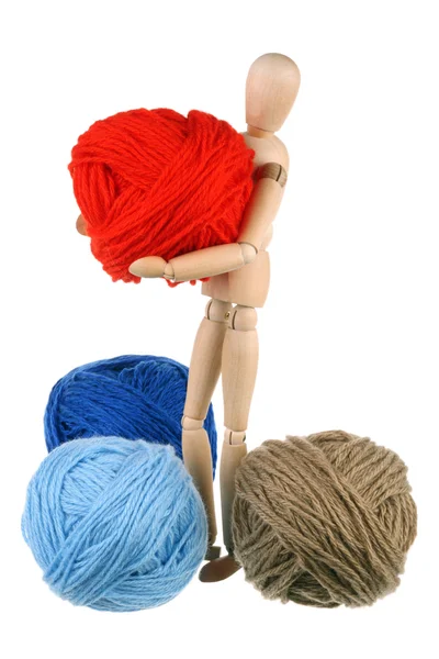 Manichino e palle di lana — Foto Stock