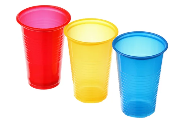 Três copos de plástico — Fotografia de Stock