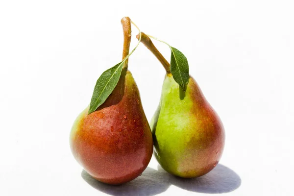 Twee rijpe peren met het blad — Stockfoto