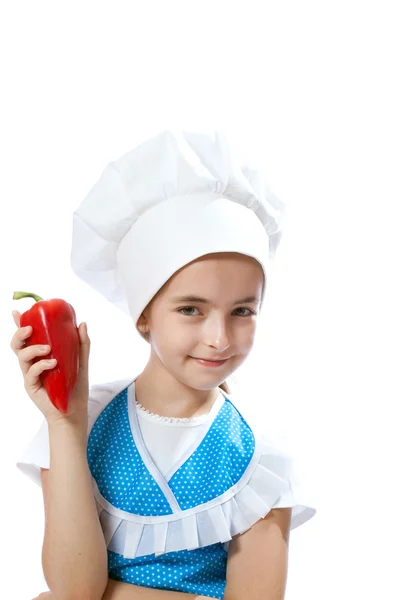Щасливі маленька шеф-кухар кухар з солодкий перець — стокове фото