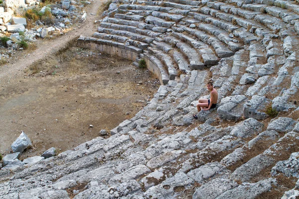 stock image Boy in old greec amphitheater Turkey