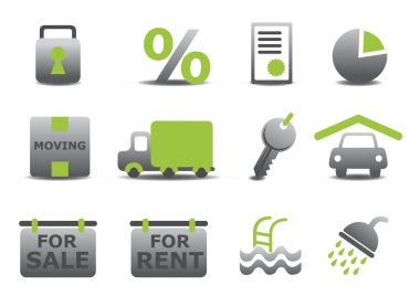 real estate and moving icons set clipart