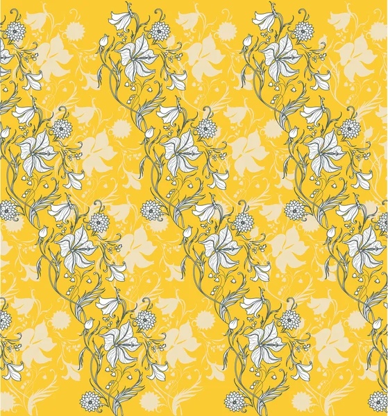 Vector Ilustración del patrón floral sobre el fondo amarillo . — Archivo Imágenes Vectoriales