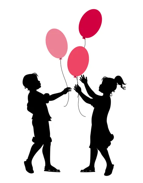 Malý chlapec a dívka si hraje s balónky — Stockový vektor