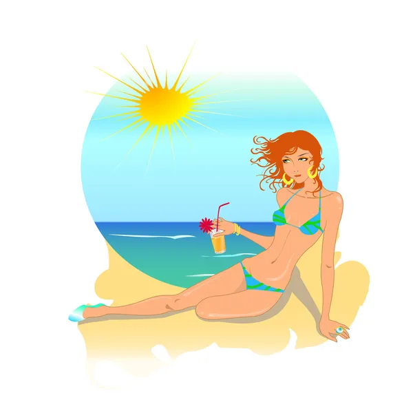 Женщина на пляже — стоковый вектор