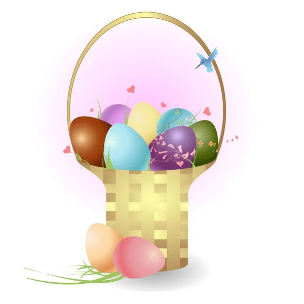 La cesta con huevos de Pascua — Vector de stock