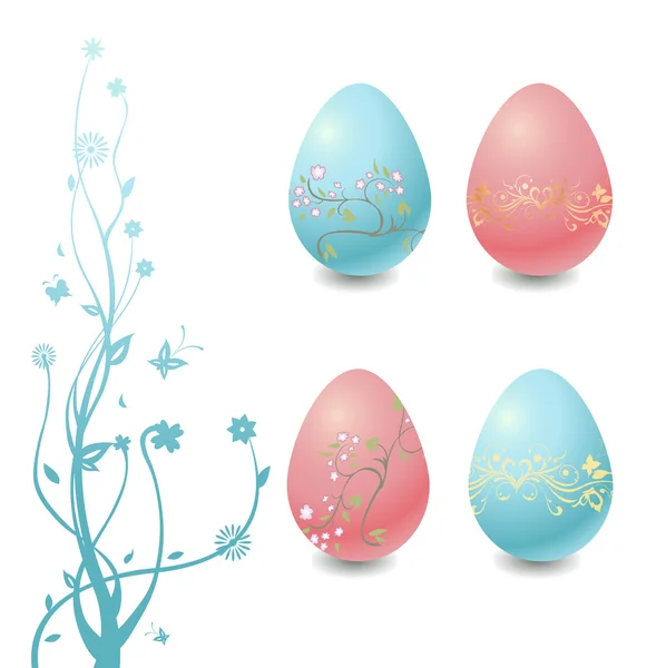 Huevos de Pascua con elementos florales — Vector de stock