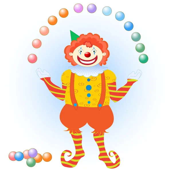 Clown jongleren kleurrijke ballen — Stockvector