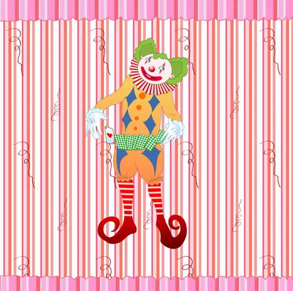 Клоун жонглирует красочными игральными картами — стоковый вектор