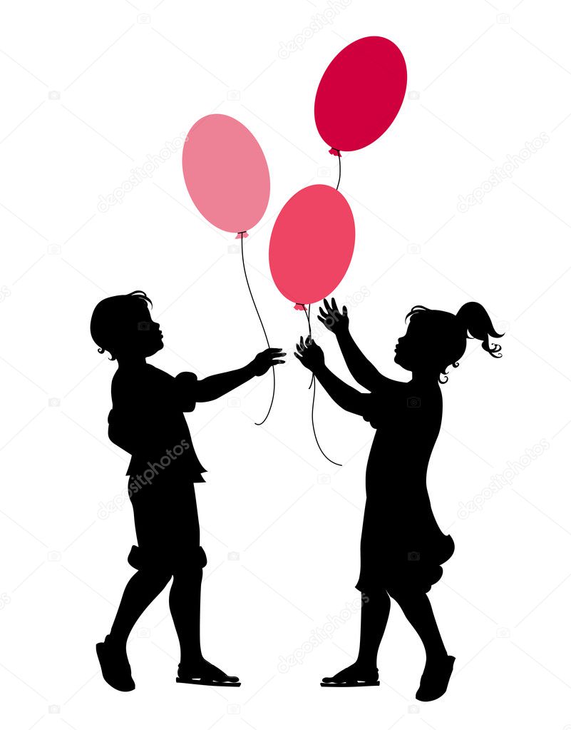 the little boy and girl playing with balloons