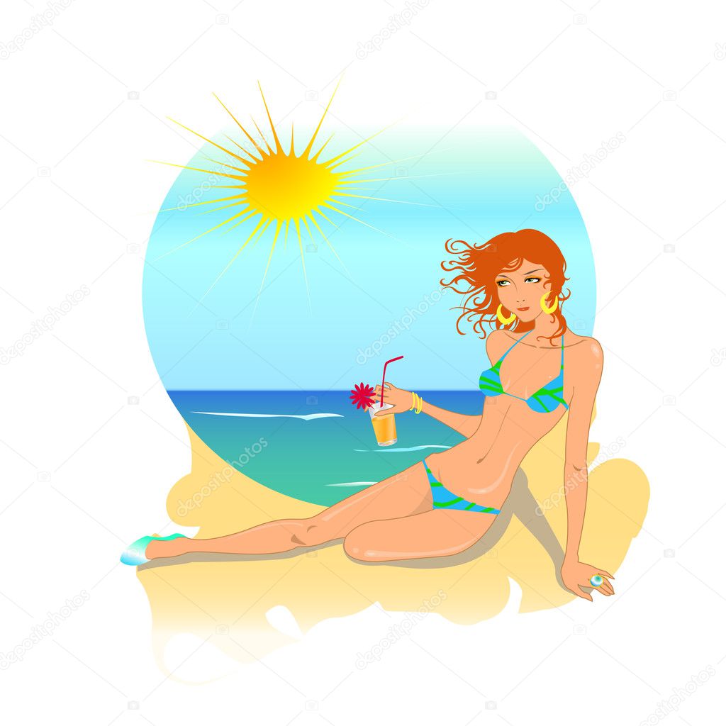 Woman On The Beach Stock Vector Trilingstudio