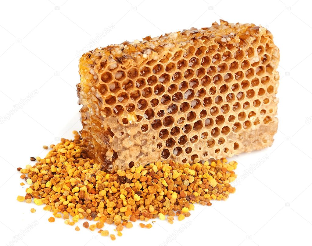 Honey honeycombs and pollen